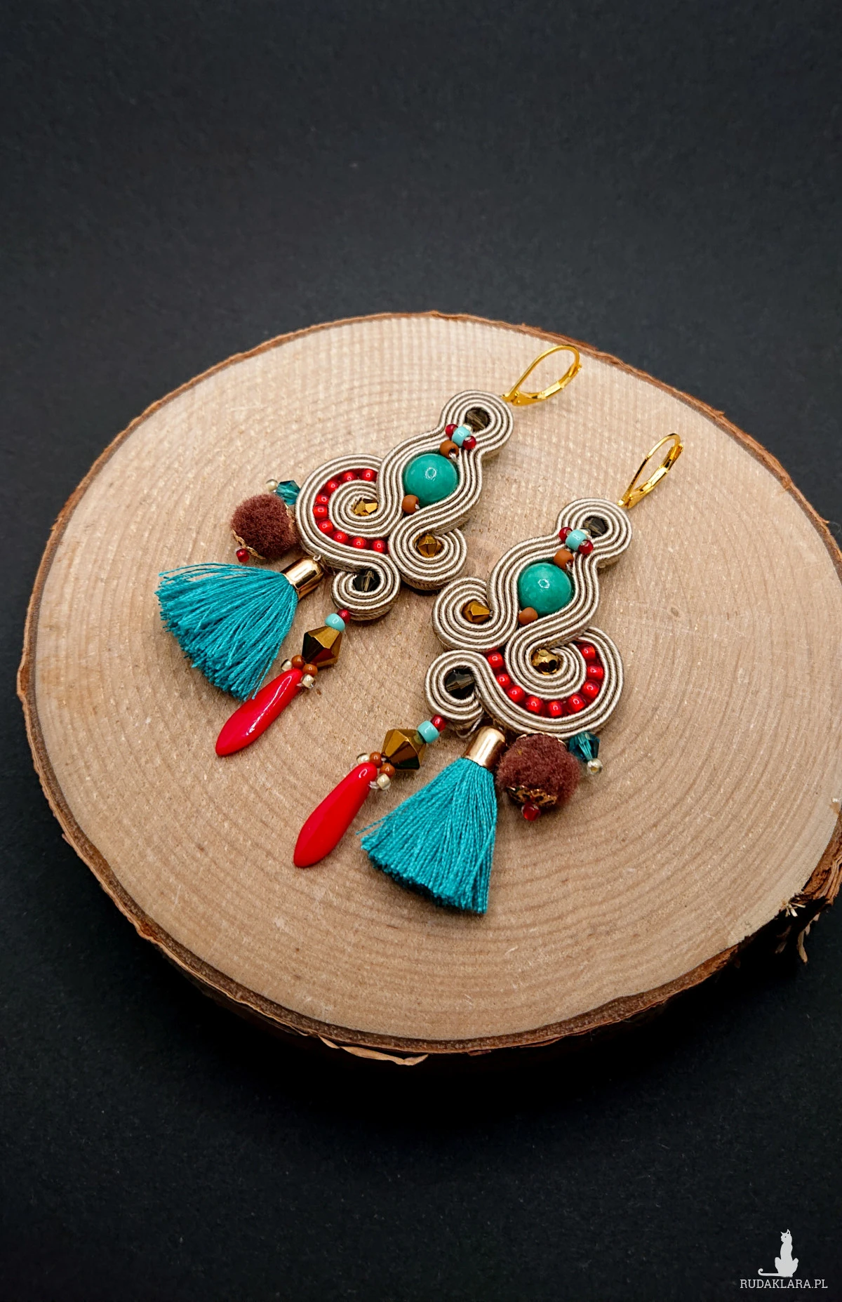 BEŻOWO-KOLOROWE KOLCZYKI SUTASZ W STYLU BOHO 2